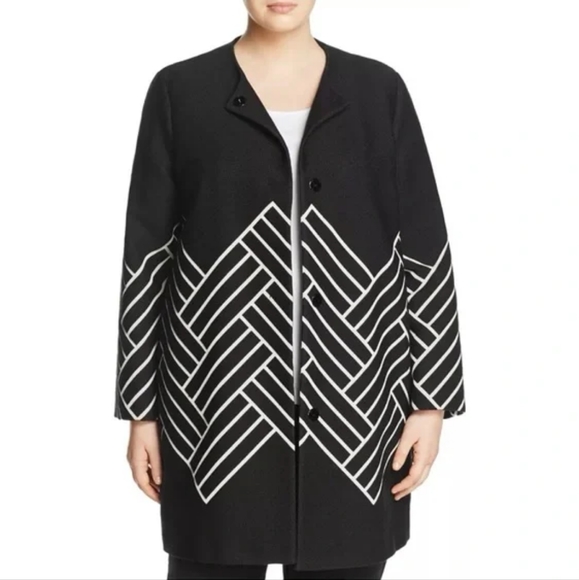 NWT Marina Rinaldi Noto Jacquard Duster wool Coat black gold 22 plus - Picture 2 of 14
